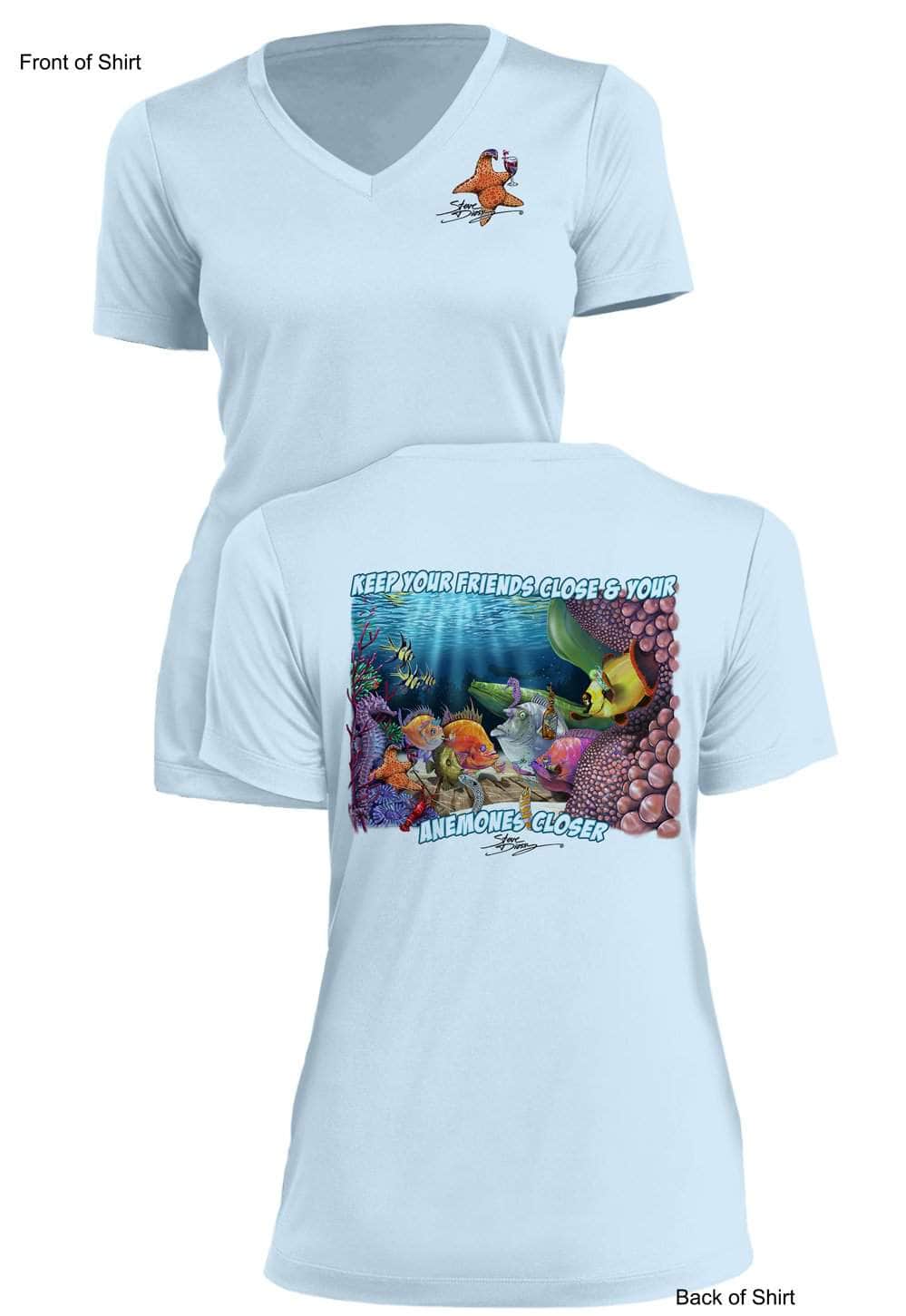 Anemones Closer- Ladies Short Sleeve V-Neck-100% Polyester